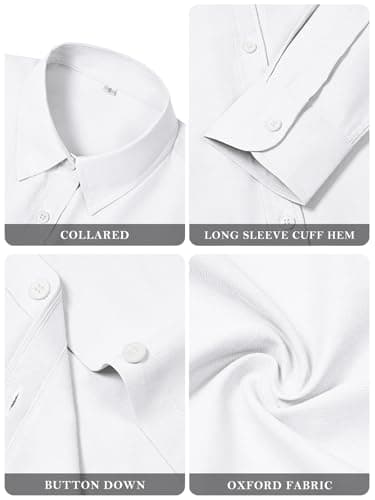 Womens Button Down Shirts Cotton Dress Shirts Oxford Shirts Long Sleeve Work Blouses Collared Tops Tunics with Pocket-All White M - Image 2