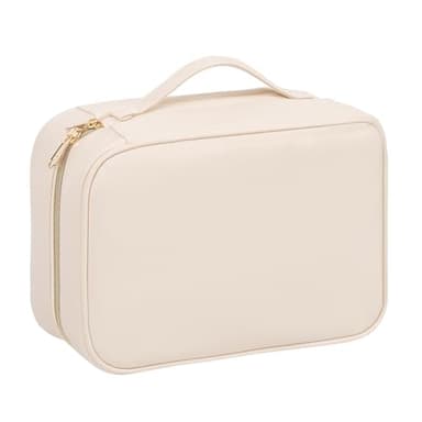 OCHEAL Makeup Bag, Make up Travel Bag Large Capacity Waterproof Cosmetic Organizer Bag with Makeup Brush Compartment & Handle for Women Girls Travel Toiletry Accessories-Beige - Image 9