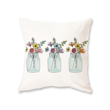 ONWAY Spring Farmhouse Throw Pillow Cover 18x18 Floral Bloom Vase Pillowcase Flowers Spring Summer Patio Decorations Cushion Case for Sofa Couch Home Bed - Image 1
