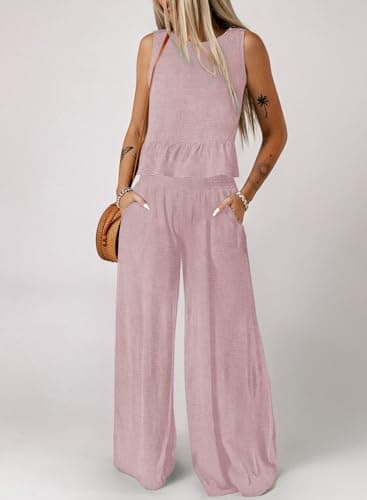 Dokotoo 2 Piece Sets for Women Crop Top Womens Fashion Matching Sets Women Clothing Lounge Sets for Women Business Casual Outfits for Women Pink X-Large - Image 2