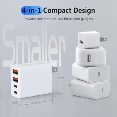 2Pack USB C Charger Block, 40W Fast USB C Wall Charger 4-Port PD Power Adapter + QC Wall Plug Multiport Type C Charging Block Cube for iPhone 17 16 15 Pro Max XR XS 8 7, iPad, Galaxy, Tablet - White - Image 5