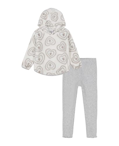Kids Headquarters Baby Girl's 2pc Sherpa Top Legging Set, Egret/Medium Gray Heather