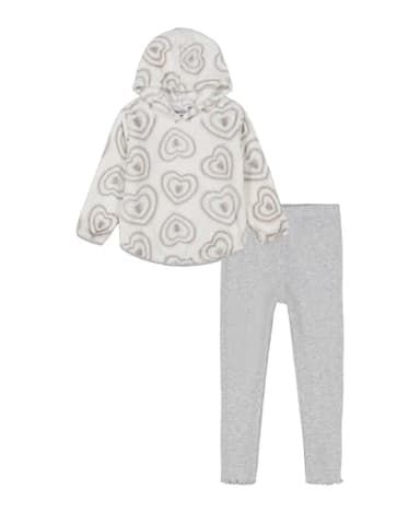 Kids Headquarters Baby Girl's 2pc Sherpa Top Legging Set, Egret/Medium Gray Heather