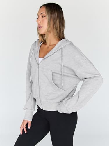 Trendy Queen Hoodies for Women Full Zip Up Cropped Sweatshirts Jackets Casual Comfy Gym Tops Fall Outfits Winter Clothes 2025 Cute Y2k Fleece Sweaters Teen Girls Pullover Grey XL - Image 3