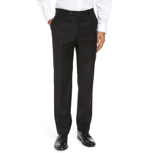 Mens Classic Fit Flat Front Hidden Expandable Waist Dress Pants No Iron Suit Pants(Black,32W30L) - Image 1