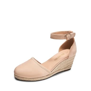 DREAM PAIRS Women's Espadrilles Closed Toe Ankle Strap Dressy Platform Wedge Sandals,Size 5,Nude-Suede,AMANDA-2 - Image 1