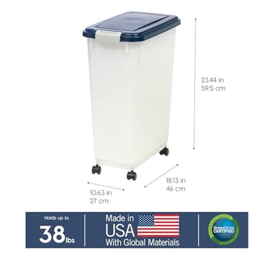IRIS USA Airtight Dog Food Storage Container, Up to 38 lbs, Attachable Wheels, For Dog Cat Bird and Other Pet Food Storage Bin, Keep Fresh, Easy Mobility, BPA Free, Navy/Pearl - Image 4