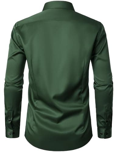 JEMITOP Men's Stretch Wrinkle Free Dress Shirts Formal Wedding Prom Long Sleeve Button Down Shirt Dark Green M - Image 4