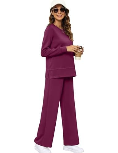 XIEERDUO Women 2 Piece Outfits Fall Fashion Long Sleeve Tracksuit Winter Travel Sweatsuit Loose Wide Leg Loungewear Comfy Airport Resort Wear Women's Vacation Track Suit Purple M - Image 2