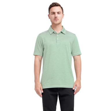 Mens Golf Shirts Moisture Wicking Dry Fit Short Sleeve Performance Sport Stripe Golf Polo Shirts for Men - Image 2