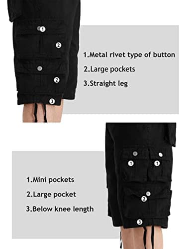 YGREYG Mens Cargo Shorts Long Capri Below The Knee Shorts 3/4 Relaxed Fit Long Shorts with Pockets Black 42 - Image 5