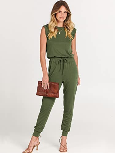 ANRABESS Womens Summer Sleeveless Jumpsuits Casual Dressy Stretchy Crewneck Rompers One Piece Outfits Fall Fashion 2025 Army Green Small - Image 8