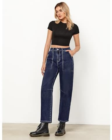 GRAPENT Womens Barrel Jeans High Waisted Womens Boyfriend Jeans Ankle Pants Nightfall Blue Size Small US 4 to 6 - Image 2