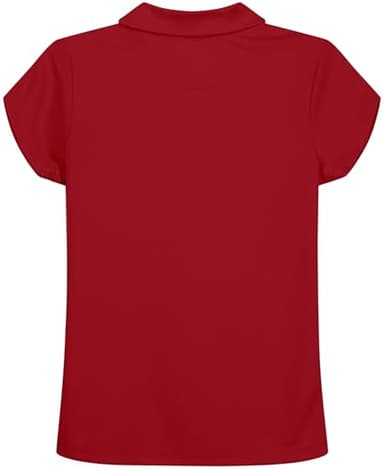 Nautica Girls' School Uniform Short Sleeve Polo Shirt, Button Closure, Moisture Wicking Performance Material, Shirring Detail, Red Performance, 12-14 - Image 2