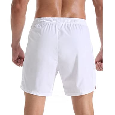 Gerlobal Men's 7" Athletic Running Shorts Lightweight Quick Dry Gym Workout Shorts with Zipper Pockets White,Medium - Image 6