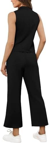 SAMPEEL Two Piece Sets for Women Summer Outfits Lounge Sets Mock Neck Tops Wide Leg Crop Pants Vacation Travel Outfits - Image 5