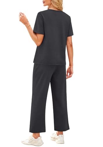 WIHOLL Workout Sets for Women 2 Piece Short Sleeve Summer Cruise Business Casual Outfits 2025 Going Out Two Piece Sets Women's Clothing Short Sleeve Crew Neck Tracksuits Dark Grey M - Image 5