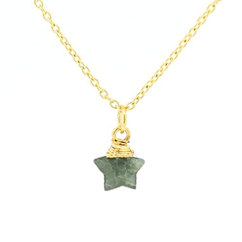 Gempires Aquamarine Star Necklace, Natural Crystal Pendant, March Birthstone Gifts, 14k Gold Plated 18 inch Adjustable Chain, Handmade Jewelry - Image 1