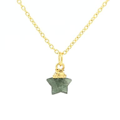 Gempires Aquamarine Star Necklace, Natural Crystal Pendant, March Birthstone Gifts, 14k Gold Plated 18 inch Adjustable Chain, Handmade Jewelry - Image 1