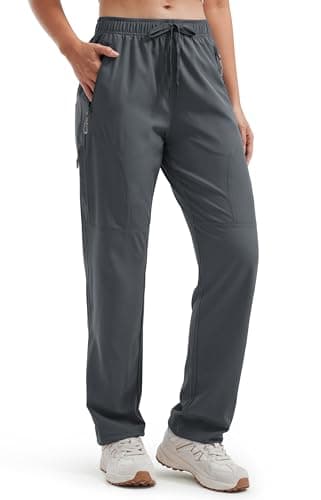 Libin Women's Pants 31" Hiking Cargo Pants Lounge Athletic Cooling Wind Work Tactical Zipper Pockets, Gray L - Image 1