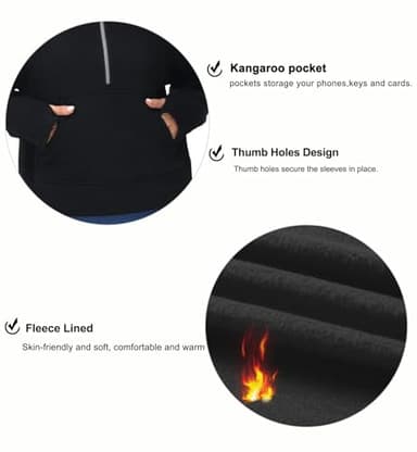 Women's Half Zip Pullover Sweatshirt Fleece Stand Collar Crop Sweatshirt with Pockets Thumb Hole Black - Image 5