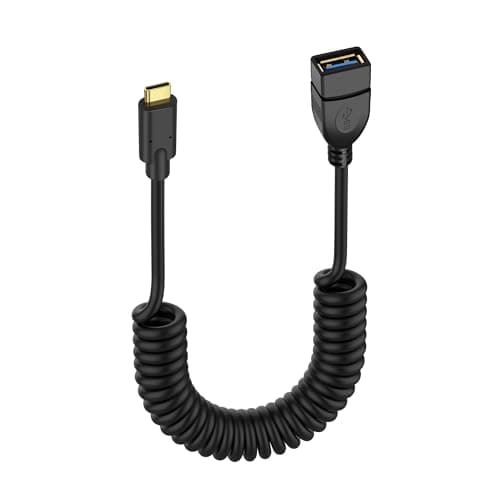 SinLoon USB Type C Coiled Cable 5Gbps Retractable 90 Degree USB3.0 Female to USB C Male Charging Cable and Data Transfer for Phone, Tablet, Other USB C Devices (F/L) - Image 1