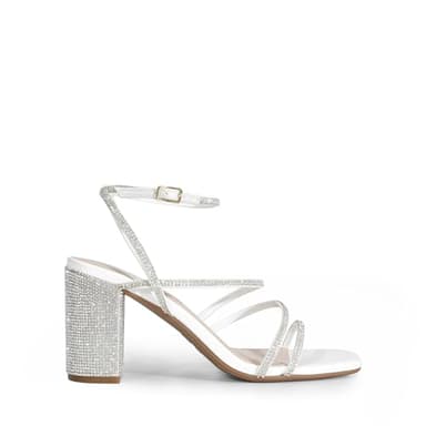DREAM PAIRS Women's Heels Chunky Block Strappy Square Open Toe Ankle Buckle Heeled Sandals Wedding Party Dress Shoes Indie,Size 9.5,White-Rhinestone,SDHS2428W - Image 2