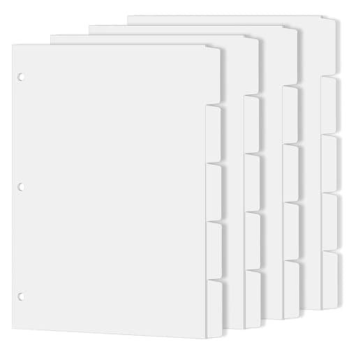 Binder Dividers for 3 Ring Binder, 1/5 Cut Tabs, Letter Size, Blank Write On Page Dividers with 5 Big Tabs for School Office Home, 4 Sets, 20 Dividers, White - Image 1