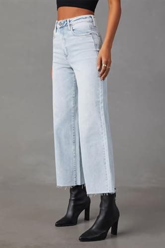 Allimy Womens High Waisted Capri Pants Wide Leg Pants Woman Cropped Jeans Baggy Barrel Jeans for Women Trendy Light Blue Size 4 - Image 3