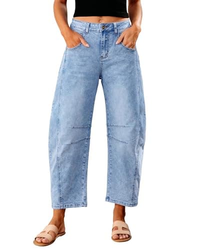 GRAPENT Country Concert Outfits for Women Wide Leg Cropped Pants Short Jeans for Women Barrel Leg Boyfriend Jean Trousers Stretchy 2025 Color Roadnight Blue X-Small Petite Size 0 to 2 - Image 1