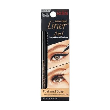 KISS Lash GLUEliner, 2-in-1 Felt-Tip Eyelash Adhesive and Eyeliner, Matte Finish, Foolproof Application, Easy Touch-Up, 0.03 Fl Oz.- Black, Packaging May Vary - Image 1