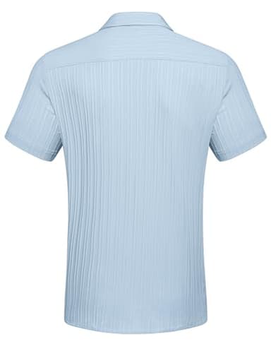 COOFANDY Men's Casual Button Down Shirts Short Sleeve Textured Linen Summer Beach Shirt with Pocket Light Blue - Image 6