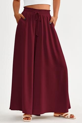 PRETTYGARDEN Women's 2025 Summer Wide Leg Palazzo Pants High Waisted Flowy Pockets Trendy Casual Lounge Boho Beach Trousers (Wine Red,X-Large) - Image 8