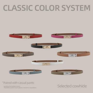 FENLDY Adjustable Thin Belts For Womens Skinny Belts For Dresses Womens Solid Color Alloy Turn Lock Belts For Jeans (Gold buckle Black+Caramel) - Image 4