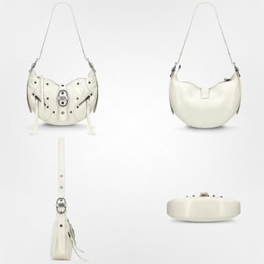 YDSIII Women's Shoulder Bag, White Shoulder Purse, White Shoulder Bag, Crescent Bag, Punk Style Studded Purse - Image 7