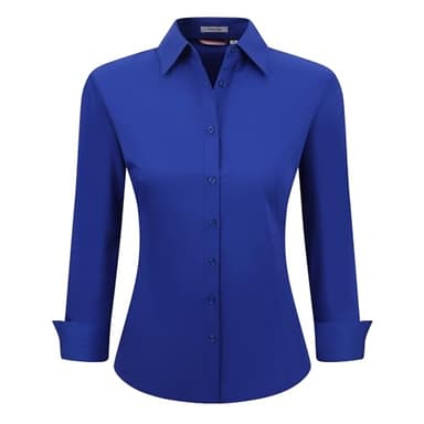 Womens Button Down Shirts Long Sleeve Regular Fit Basic Simple Stretch Work Blouse Royal Blue M - Image 1
