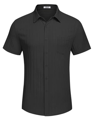 COOFANDY Men Short Sleeve Button Up Shirts Casual Linen Shirts for Men Summer Beach Shirt for Wedding Black - Image 4