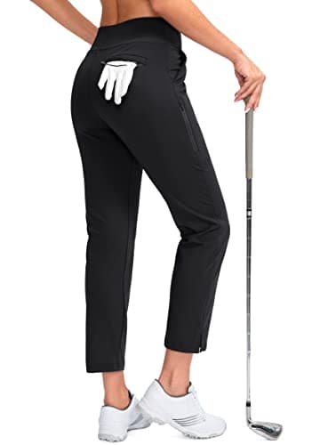 YYV Women's Golf Pants Stretch Work Ankle Pants High Waist Dress Pants with Pockets for Yoga Business Travel Casual(Black Medium) - Image 1