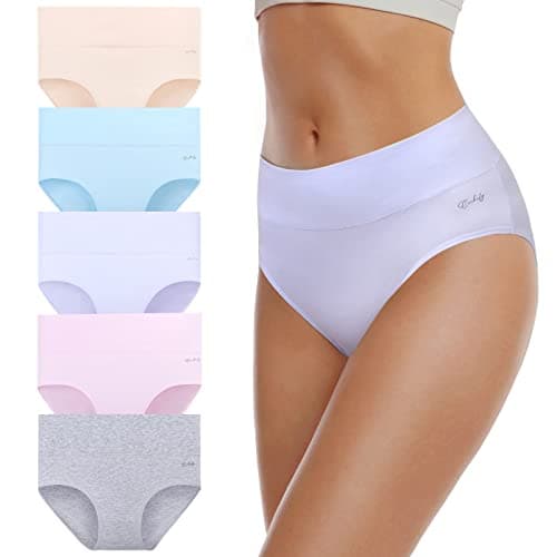coskefy Women's High Waisted Cotton Underwear Soft Breathable Panties Stretch Briefs 5 Pack - Image 1