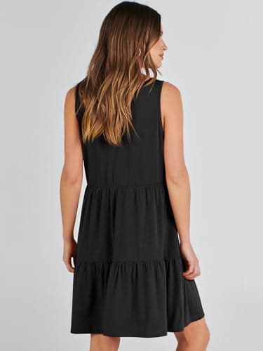 ANRABESS Womens Summer Casual Tank Dress Sleeveless V Neck T Shirt Sundress Flowy Tiered Swing Mini Beach Vacation Dresses Black Medium - Image 6