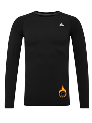 DEVOROPA Youth Boys Compression Thermal Shirt Long Sleeve Fleece Baselayer Soccer Baseball Undershirt Black L - Image 1