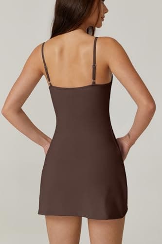 QINSEN Athletic Dress with Built in Shorts Workout Dress for Tennis Golf Mini Dresses for Women Brown S - Image 5