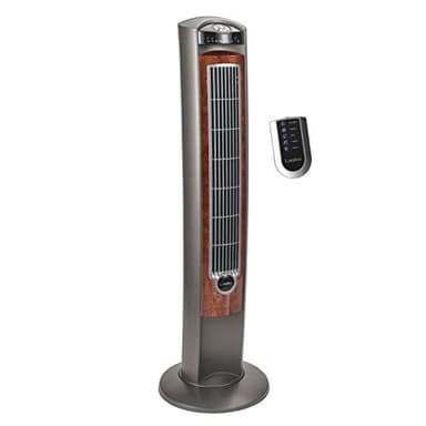 Lasko Oscillating Tower Fan with Remote, Quiet Floor Fans for Bedroom, 42", Woodgrain and Grey, T42954 - Image 1