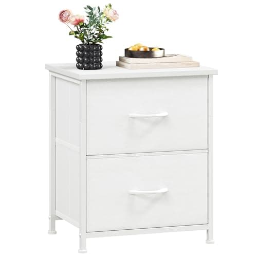 Somdot White Nightstand, Small Dresser for Bedroom with 2 Drawers, Bedside Table Night Stand End Table with Fabric Bins for Bedroom Kids Closet Dorm Guest Room, White Leather - Image 1