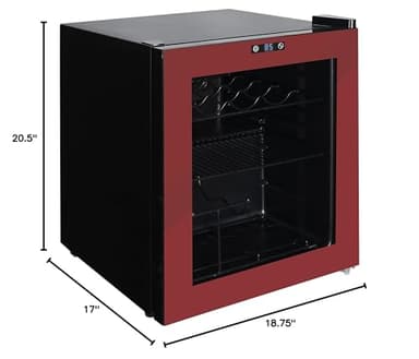 West Bend Beverage Cooler Refrigerator 15 Wine Bottle/60 Can Capacity, Glass Door, 17-Inch Wide Freestanding, Adjustable Thermostat Control, 1.6-Cu.Ft, Burgundy - Image 7