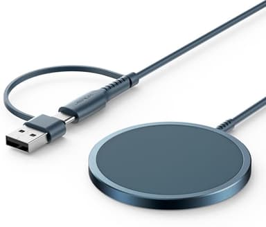JSAUX Charger for iPhone 17 Magsafe Wireless Charging, Compatible with iPhone 17 Air Pro Max/16/15/14/13/12 Series, Magnetic Mag Safe Charging Pad, Aluminum Alloy, USB & USB C Dual Ports - Blue - Image 1