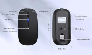 WREANU Wireless Bluetooth Mouse Rechargeable Laptop Mice with LED Lights Silent Slim Use(BT5.2 and 2.4G Portable USB Receiver)Dual Mode Computer Mouse for Laptop/iPad/Tablet/Apple/Computer/Mac(Black) - Image 8
