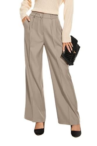 FUNYYZO Women's Wide Leg Pants High Elastic Waisted in The Back Business Work Trousers Long Straight Suit Pants - Image 1