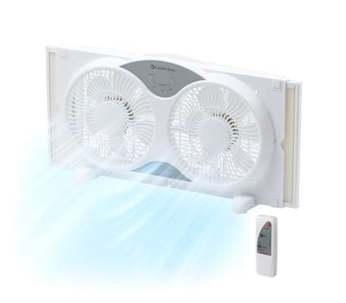 Comfort Zone Window Fan for Bedroom, 9 inch 3 Speed Dual Fans with Auto-Locking Expanders, 3 Modes (Cool, Circulate, Exhaust), Remote Control, Fabric Cover plus Bug Screen, White - Image 1
