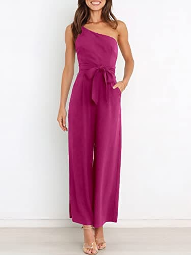 ANRABESS Women Summer Dressy Jumpsuits One Shoulder Sleeveless Casual Wide Leg Pants Romper Jumper 2025 Trendy Fall Outfits Deep Rose Small - Image 6